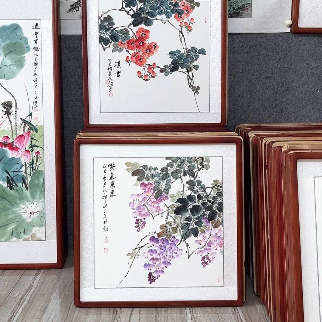 国画书画作品带框63×63厘米