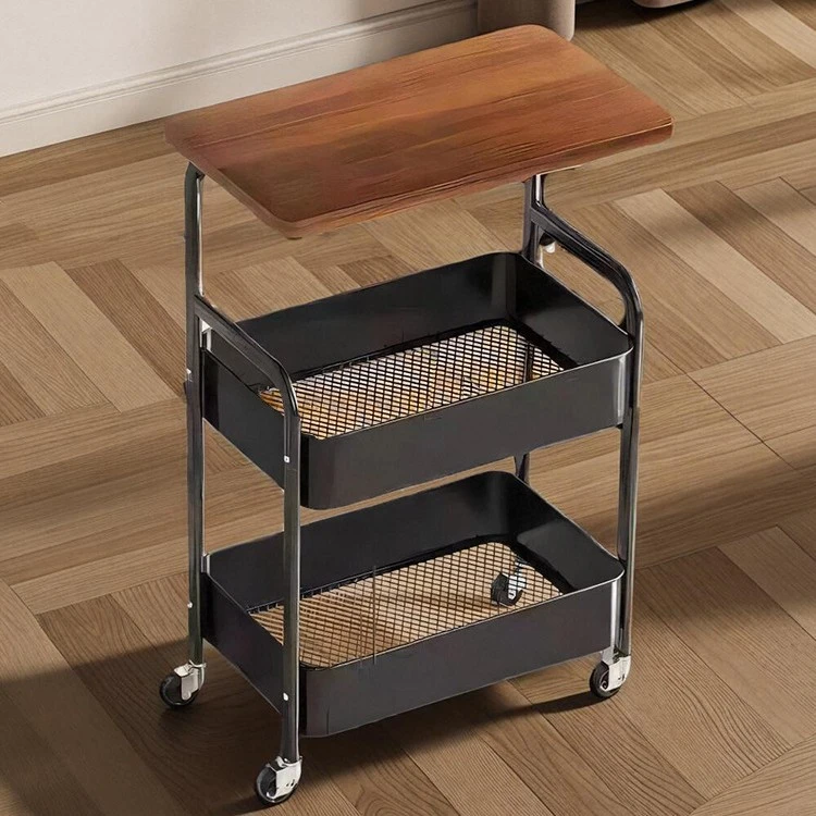 中式置物架可移动桌子推车客厅沙发边几桌卧室零食储物书架床头柜