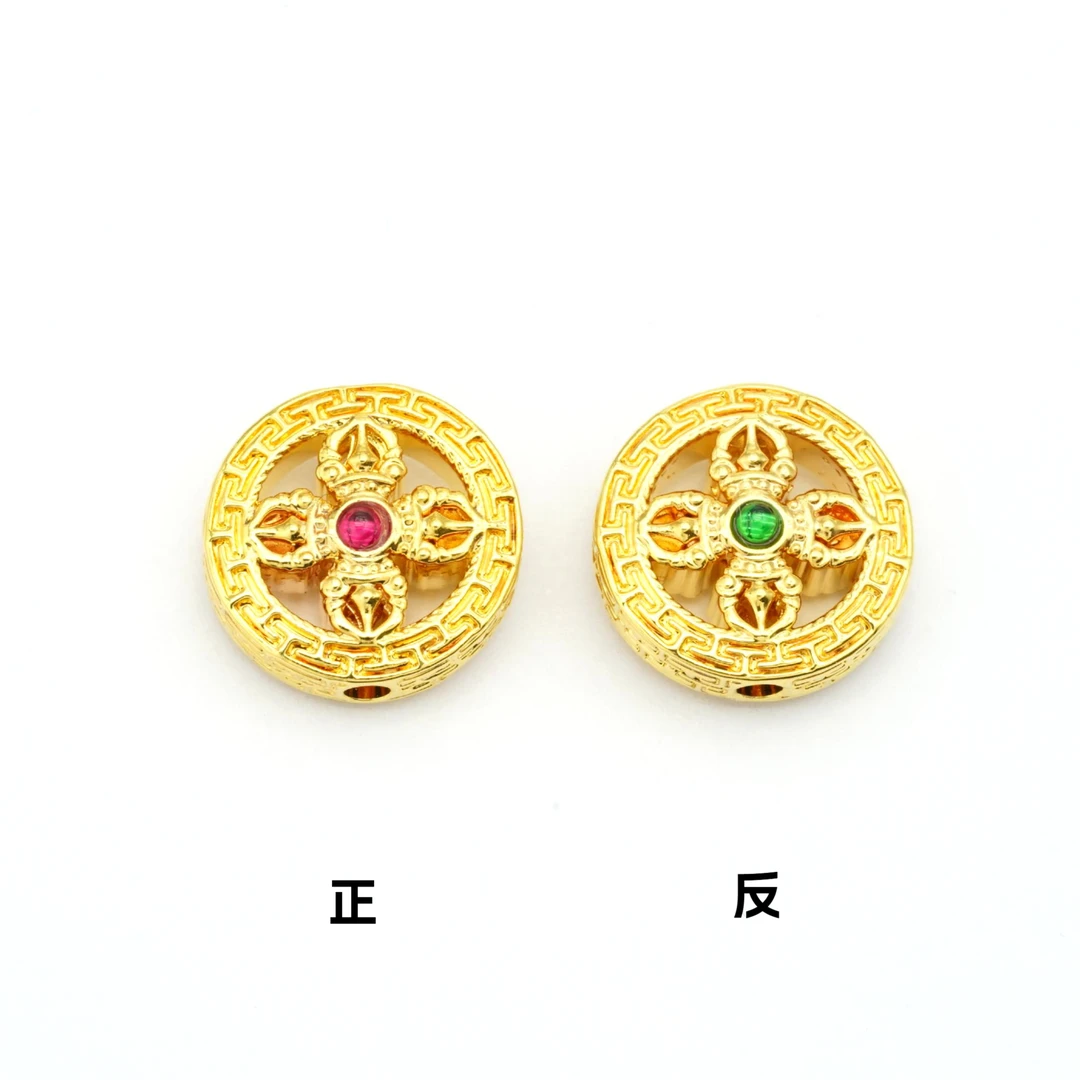 18k金十字金刚杵圆牌配件【QL06989】