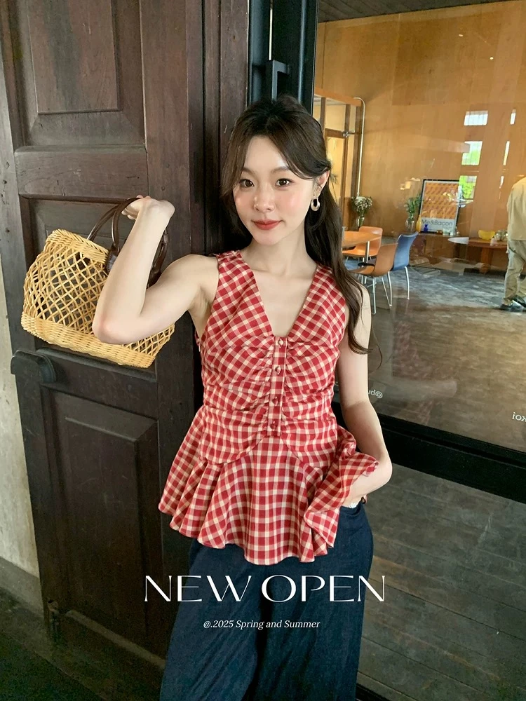 101-300韩系ins温柔风甜美减龄背心裙显瘦连衣裙上衣衬衫宽松3