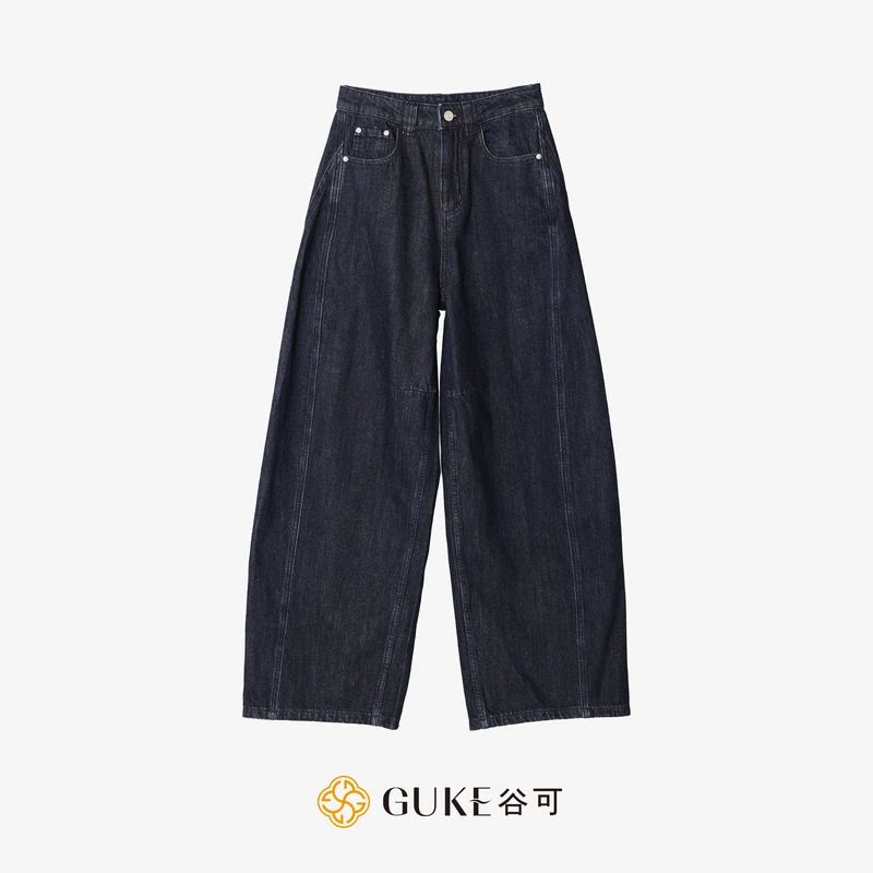 GKE/谷可TK260时尚牛仔裤直筒裤女秋冬复古水洗百搭弯刀休闲长裤