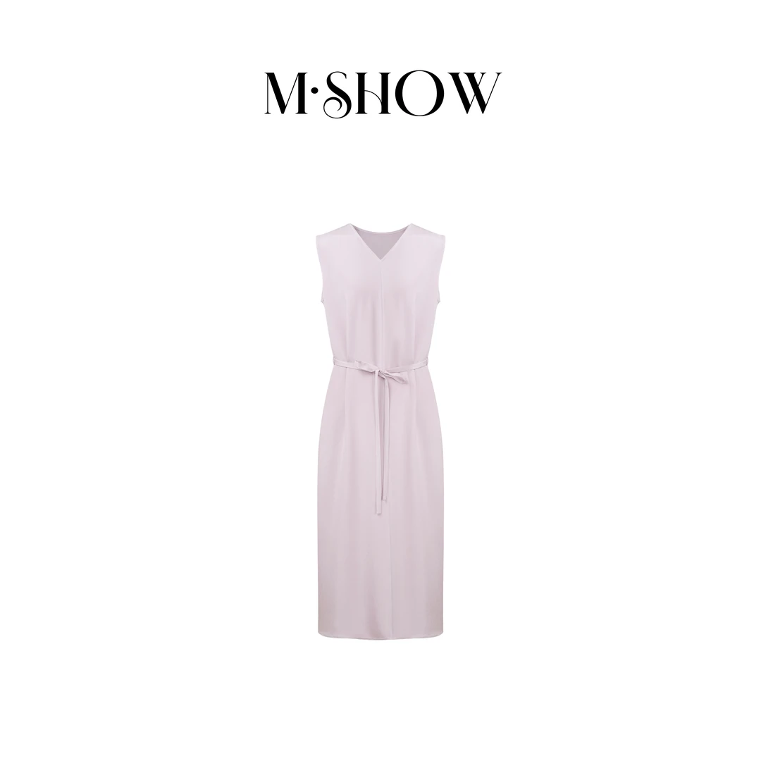 【重磅真丝】100%桑蚕丝30姆米彩新绉V领无袖真丝连衣裙5078L