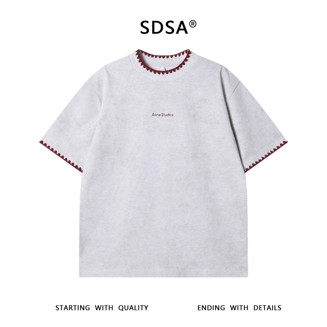 夏季高级感新款韩版撞色缝线满天星印花字母短袖T恤圆领宽松上衣