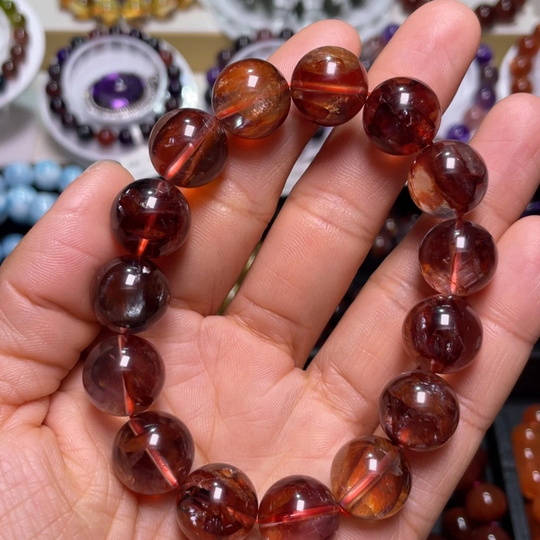 水晶手链未镶嵌牛血红胶花