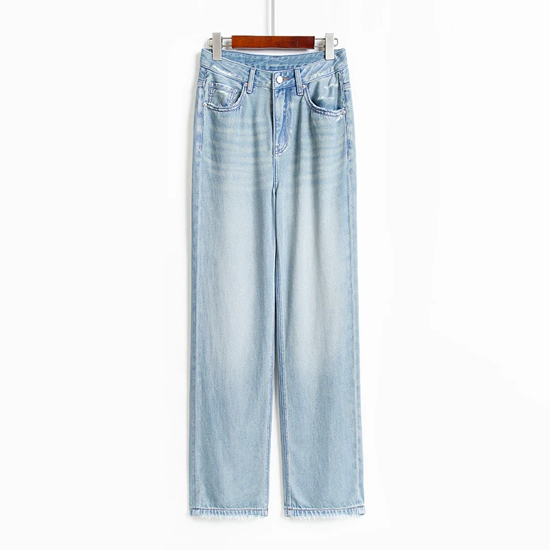 薄款汉麻凉感高腰直筒牛仔裤显瘦垂感拖地HC11119Q