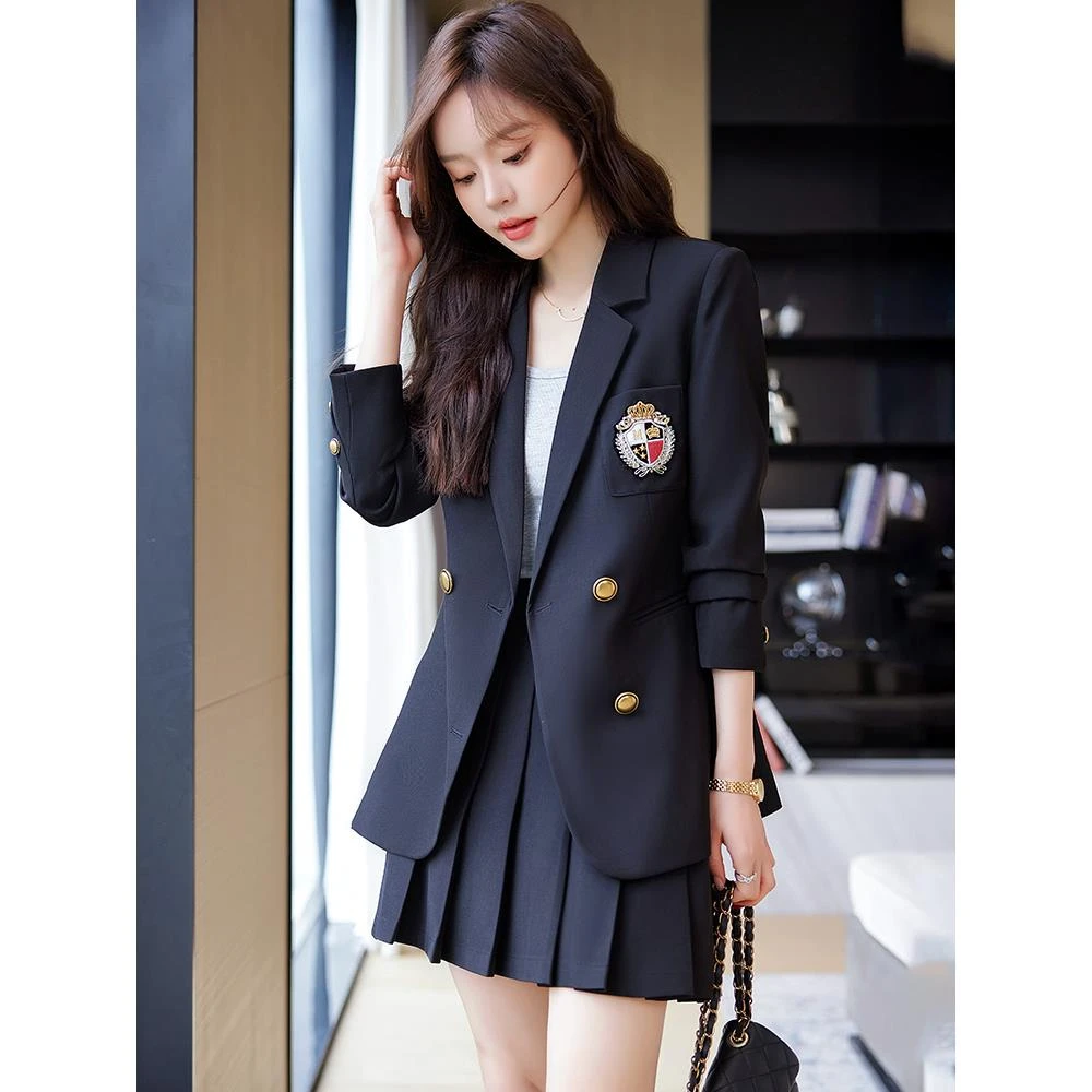 学院风西服洋气裙女2026春秋新款时尚JK制服休闲西装百褶裙高级感