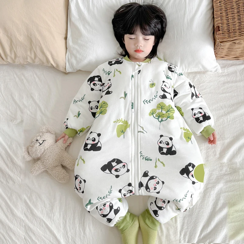 婴儿宝宝睡袋春秋冬款加厚分腿连体睡衣纯棉棉花填充中大童睡衣
