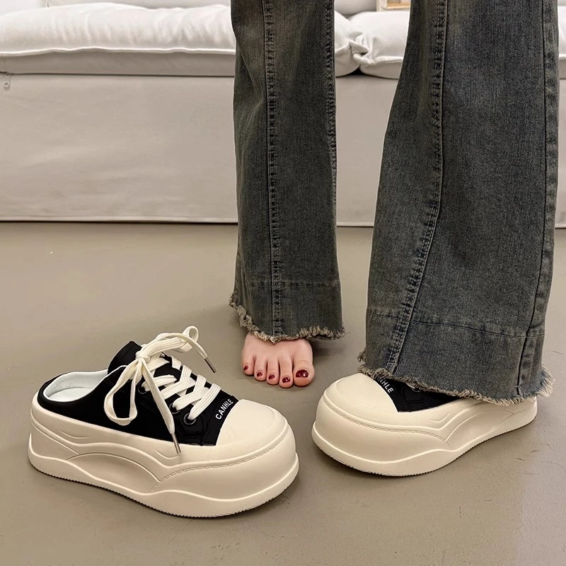 包头厚底增高半拖鞋女外穿高级感2025超火新款春夏季一脚蹬懒人鞋