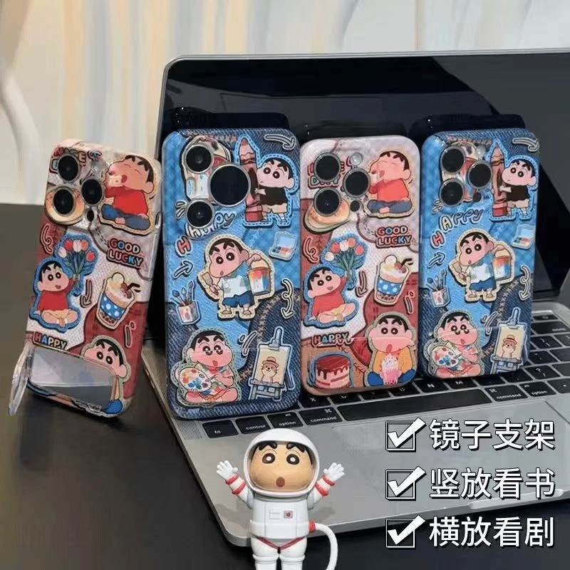 蜡笔小新支架适用于苹果华为oppo小米vivo一加菲林硬壳手机防摔壳