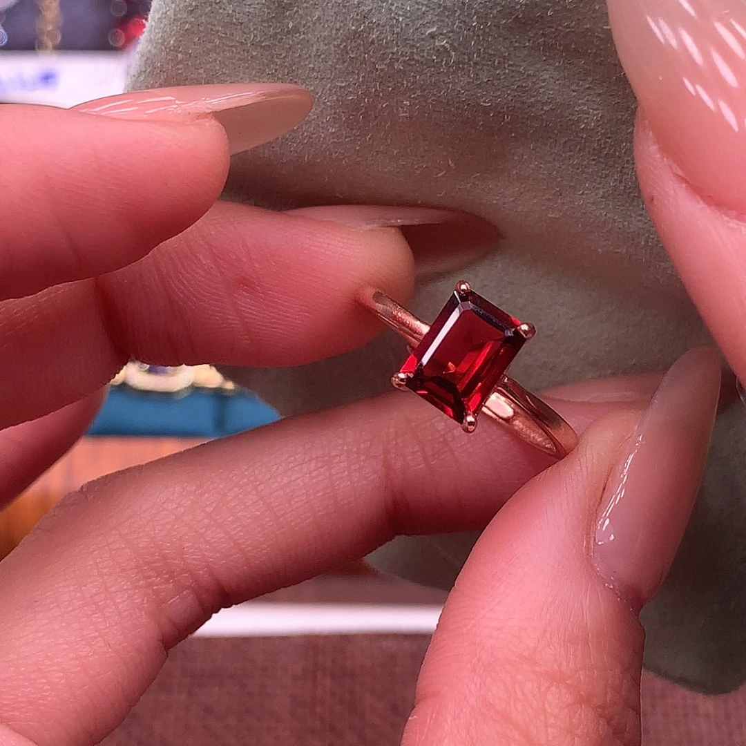 戒指银S925镶嵌石榴石