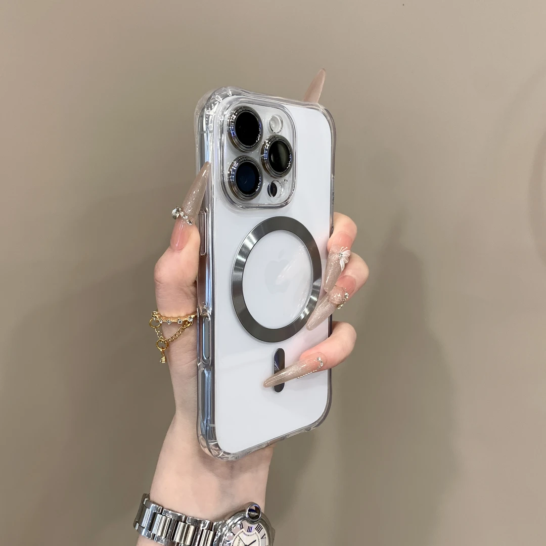 高级金属镜头膜磁吸壳适用iPhone16promax手机壳苹果14pro透明13