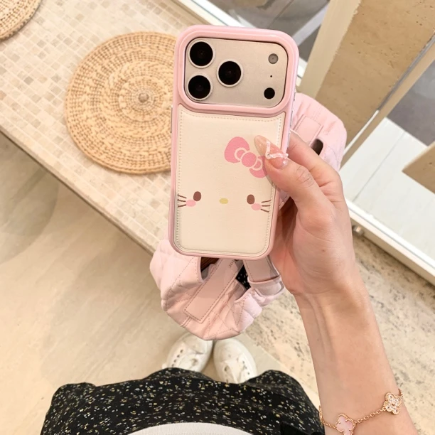 可爱皮纹大脸Kitty手机壳适用苹果iPhone17promax/16/15/14