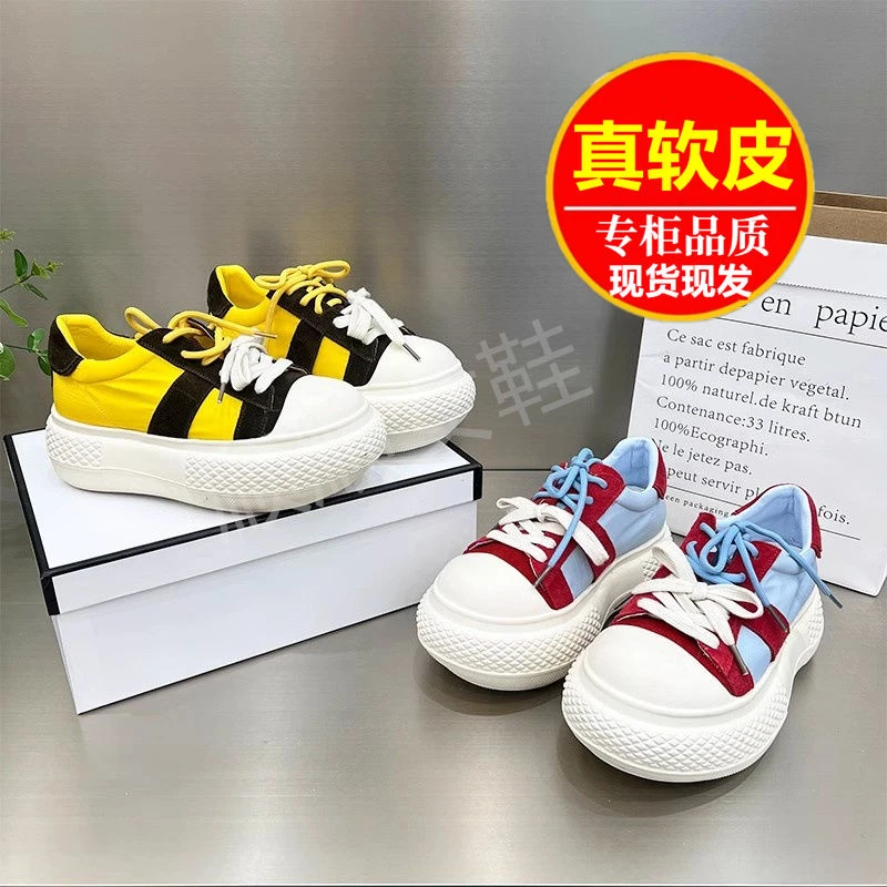 欧货爆款女鞋2025新款丑萌大头松糕面包鞋小个子增高帆布休闲鞋潮