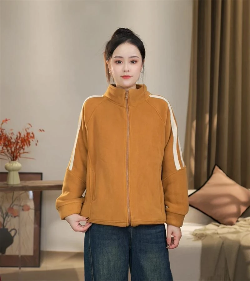 冬季新款加绒加厚时尚休闲运动百搭立领双面澳粒绒保暖开衫外套