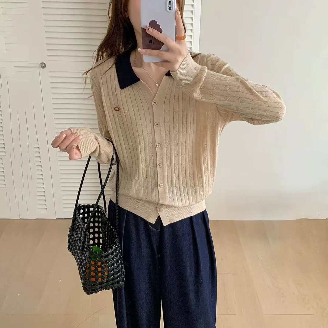 Yrg 翻领长袖针织衫女25600