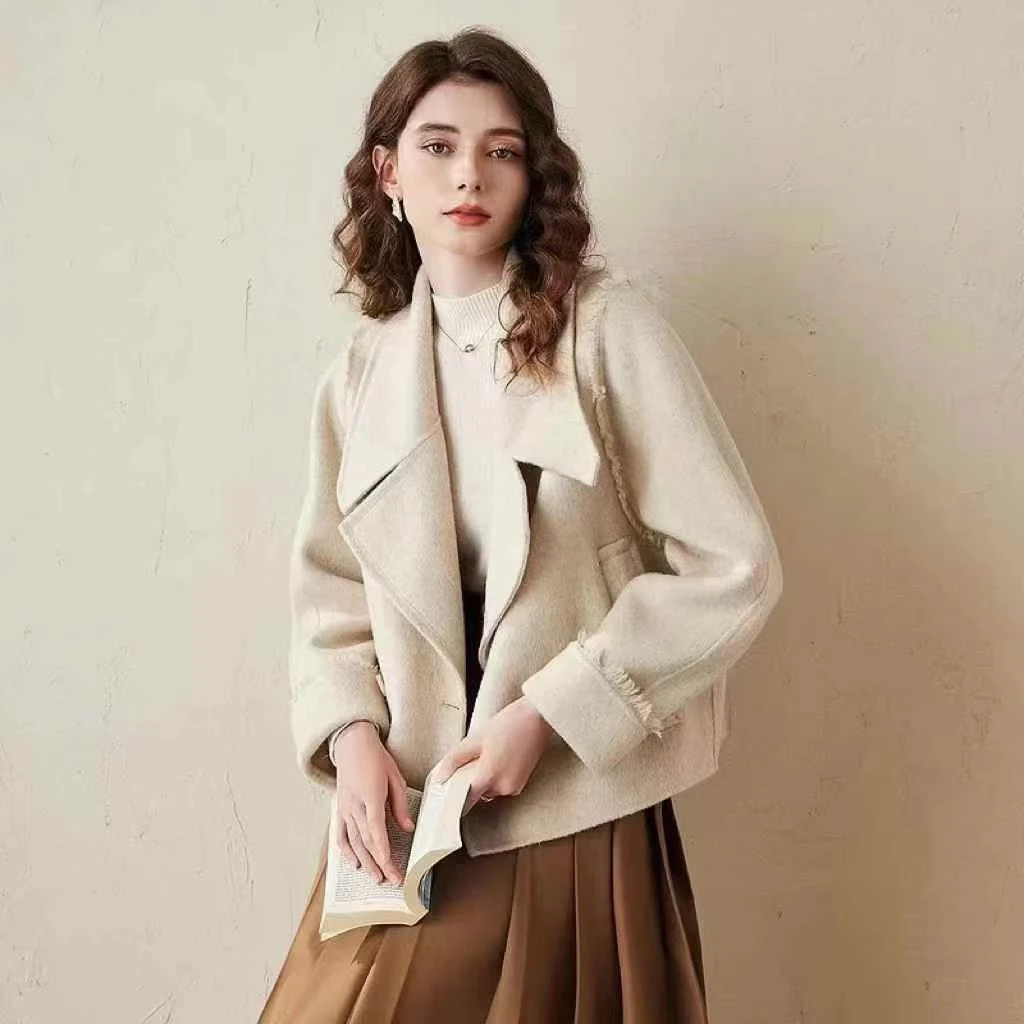 091翻领短款双面羊毛大衣