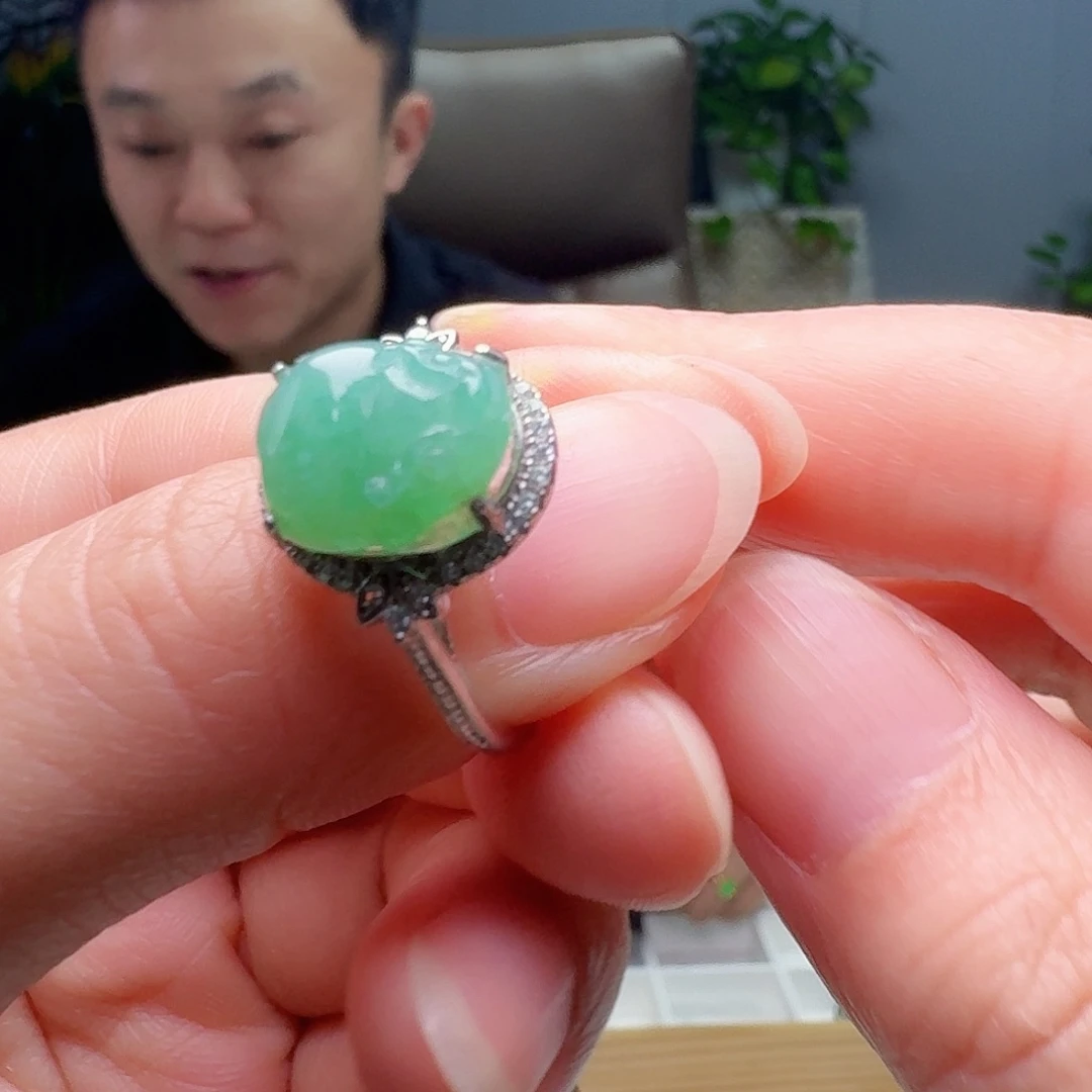 翡翠银S925镶嵌戒指天然