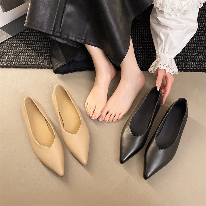 鞋匠哥手工头层羊皮小单鞋女2025夏季新款浅口真皮尖头女鞋黑色