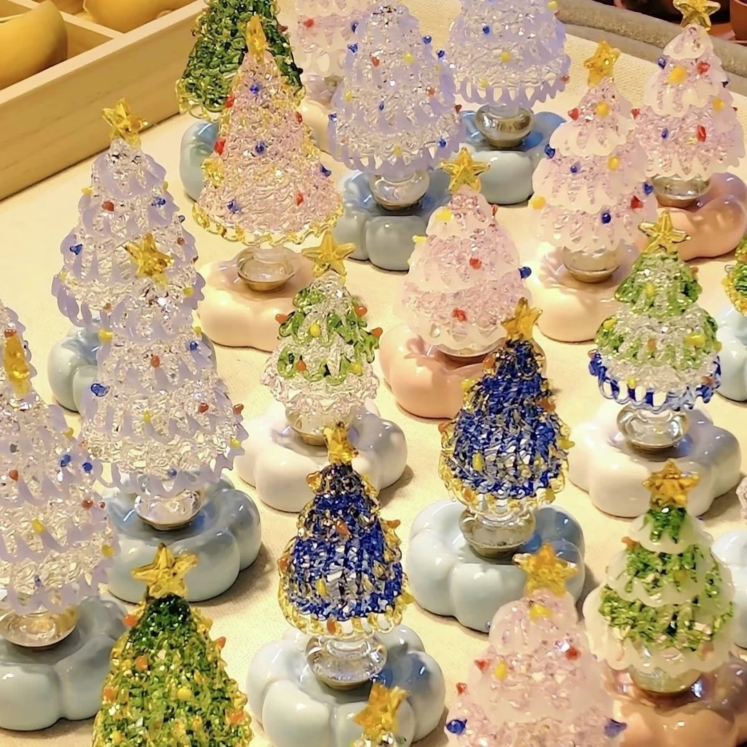 【视频同款】转转圣诞树小摆件景德镇渐变旋转圣诞树可爱治愈车摆件