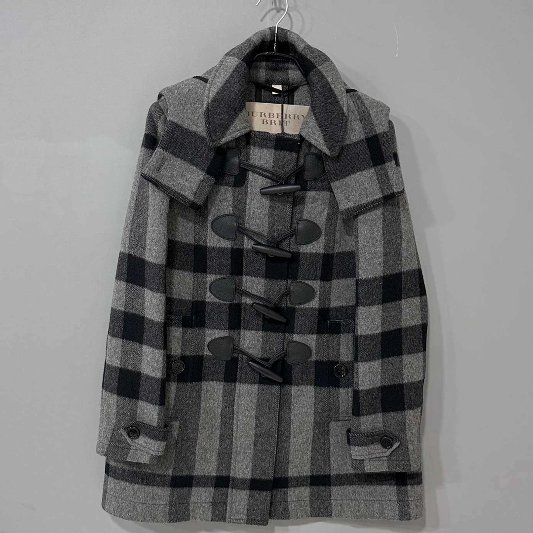 99新 BURBERRY/博柏利 灰色格纹牛角扣毛呢大衣/99新/UK8/95337