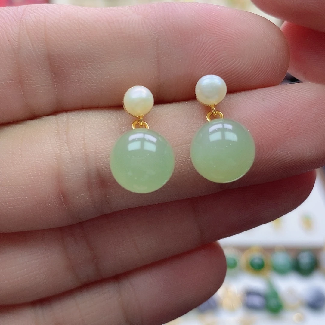 和田玉银S925镶嵌耳饰