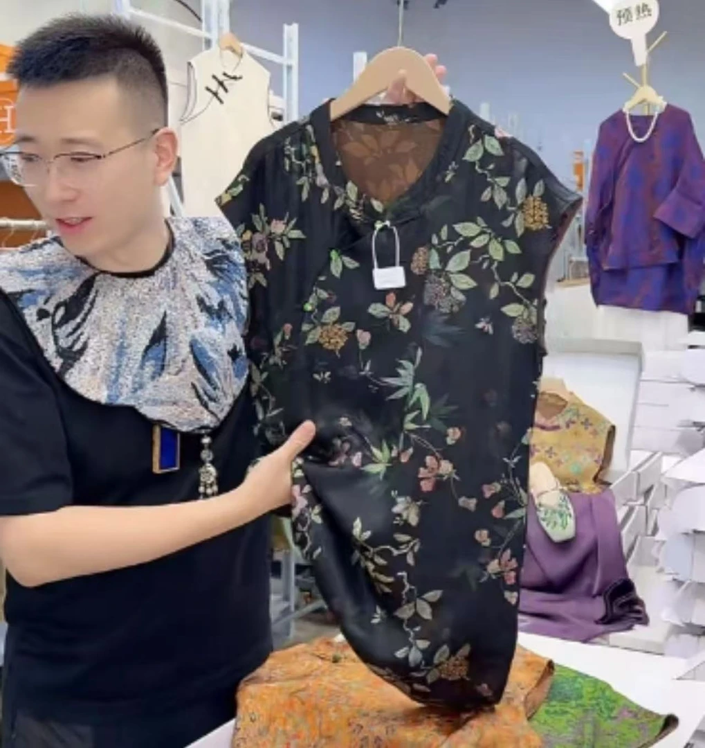 栀柔--中式夏季新款奥黛新中式时尚国风斜襟提花女装遮肉显瘦