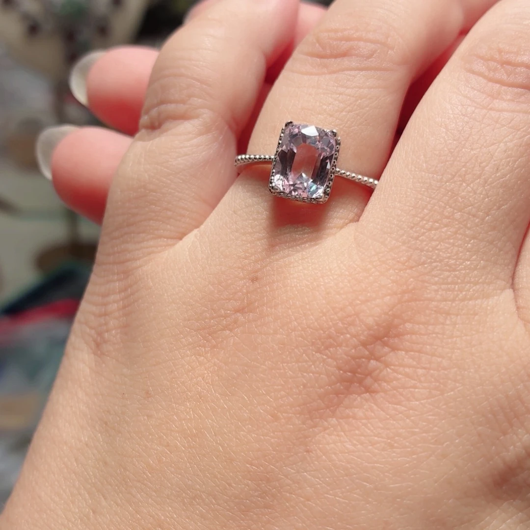 戒指锂辉石银S925镶嵌粉色锂辉石国首质检