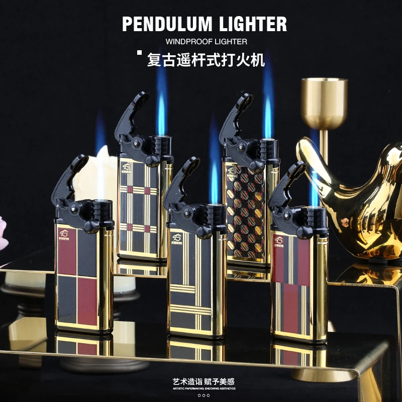 新款蓝焰摇臂直冲打火机家用耐用充气镀膜高颜值广告刻字定制送礼