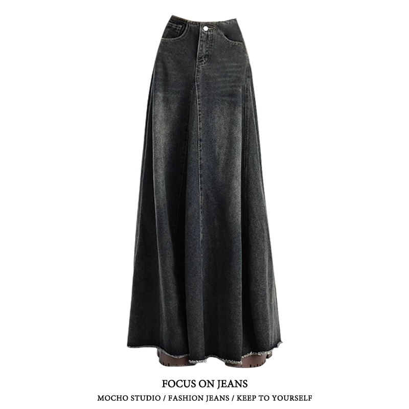 美式复古鱼尾牛仔半身裙女夏季新款高腰显瘦a字包臀中长款大摆裙