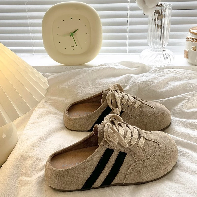 啄木鸟复古德训包头半拖鞋女2025春夏季新款休闲外穿一脚蹬懒人鞋