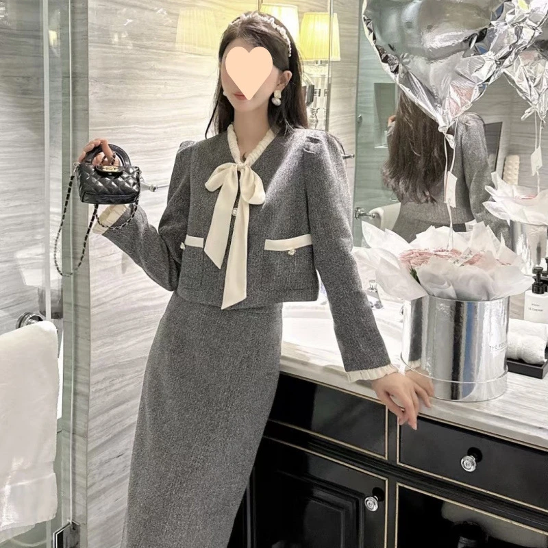 100%法式小香风套装裙女千金风高级感气质名媛半身裙二件套秋季