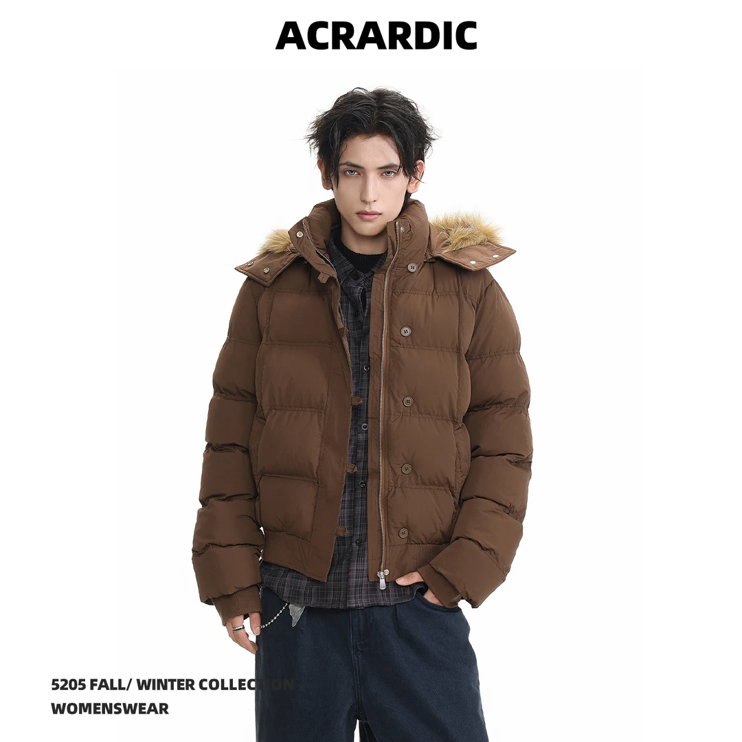 ACRARDIC美式可拆卸毛领连帽棉服男通勤保暖百搭面包服棉衣外套冬