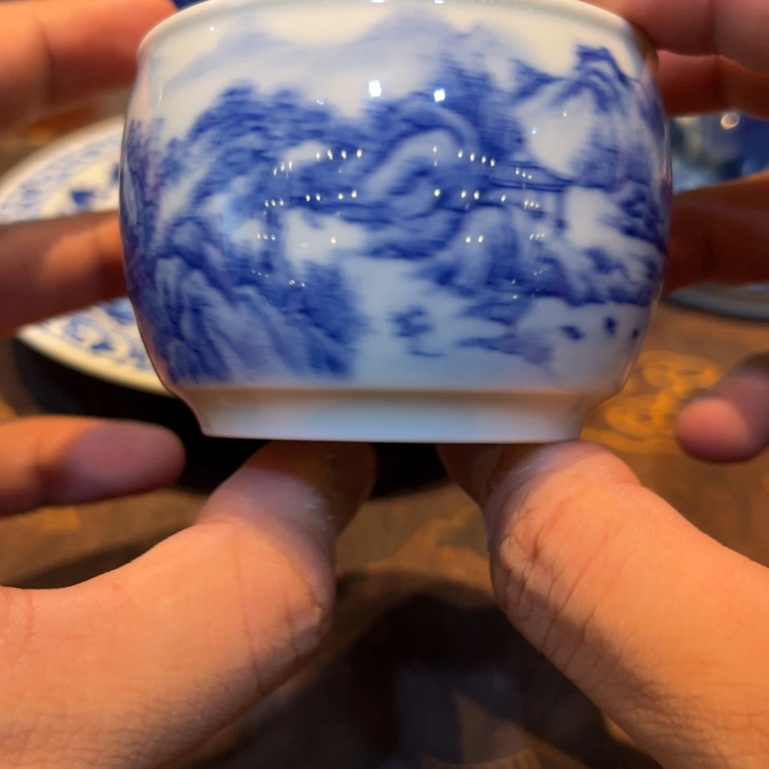 青花山水亭台楼阁主人杯