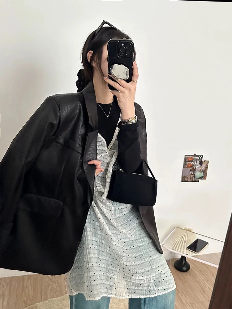 新款韩系高级简约经典压纹西装外套