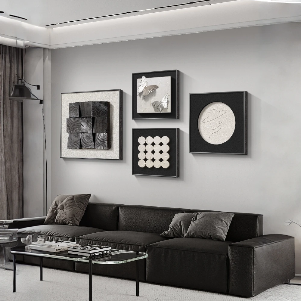 现代简约客厅装饰画组合壁画黑白灰极简高级感抽象沙发背景墙挂画