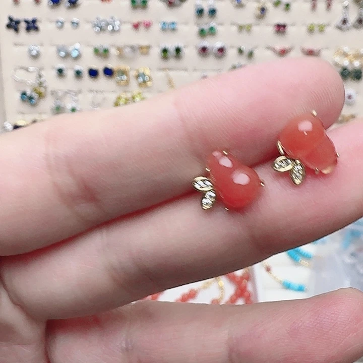 南红玛瑙颈饰银S925镶嵌耳钉