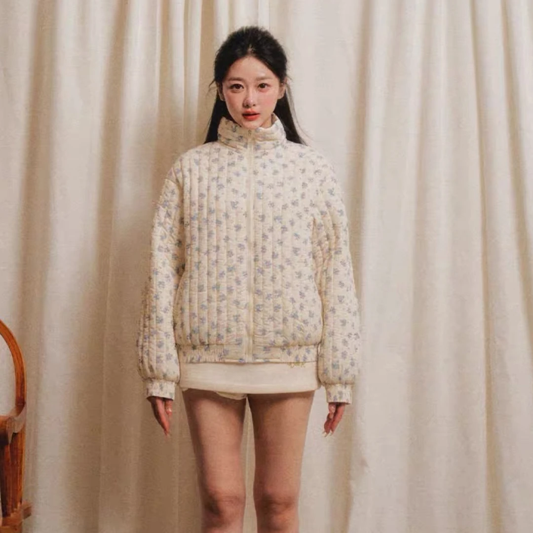 WiLd R【田野】设计师原创碎花立领棉服女冬季宽松显瘦百搭短外套