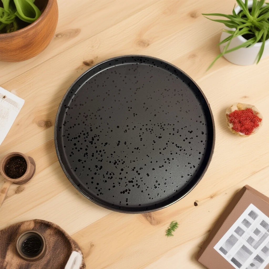 510默认微瑕 黑色哑光喷墨釉日式牛排家用西餐意面西餐盘10.5英寸