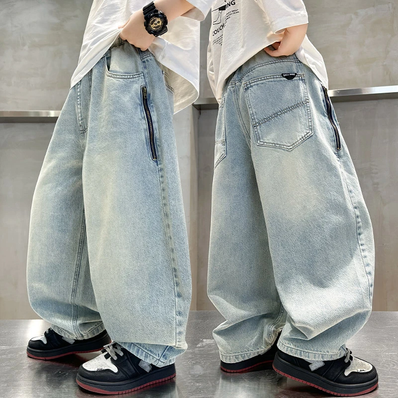 儿童装男童休闲裤子2025新款中大童韩版男孩宽松直筒牛仔裤百搭潮