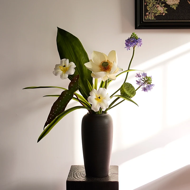 星禾花集|设计 原创仿真花艺设计仿真荷花新中式家居装饰摆件夏季