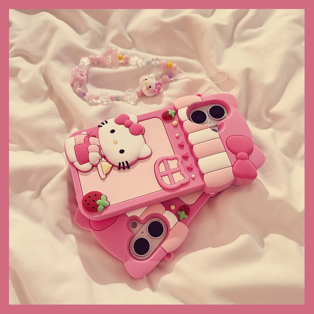 立体草莓KT猫甜品屋iPhone16promax适用苹果15手机壳14女13软硅胶
