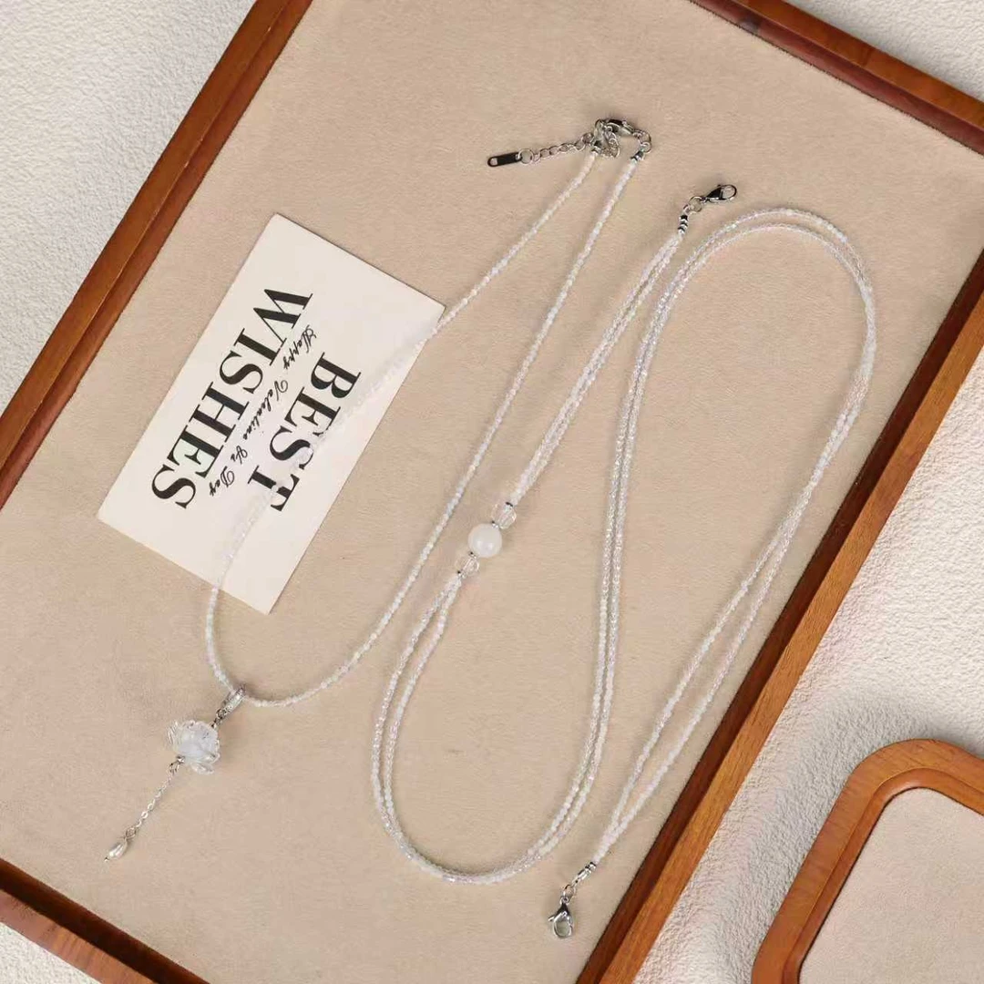 合金项链 琉璃项链 LZ4561 白色莲花双层小米珠项链眼镜链锁骨链