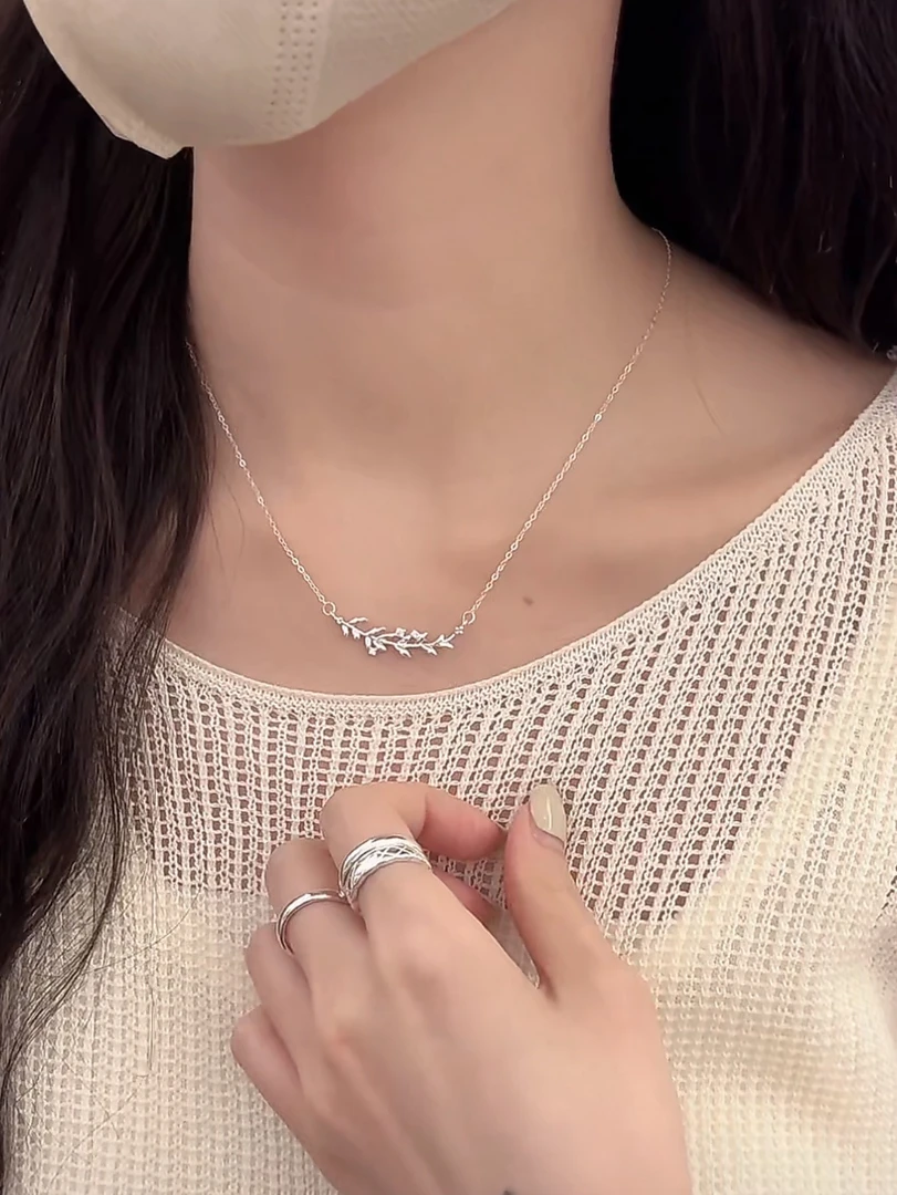 吊坠925银亚克力 D1699#【森系小清新】树枝微笑小众锁骨项链