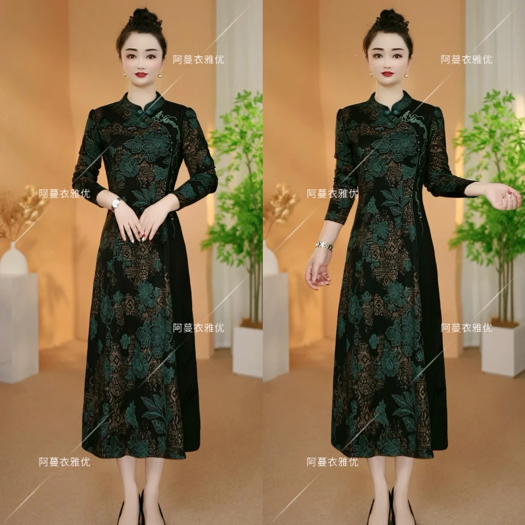 【衣雅严选】8088-2295#新重工刺绣时尚百搭烫金新中式旗袍连衣裙