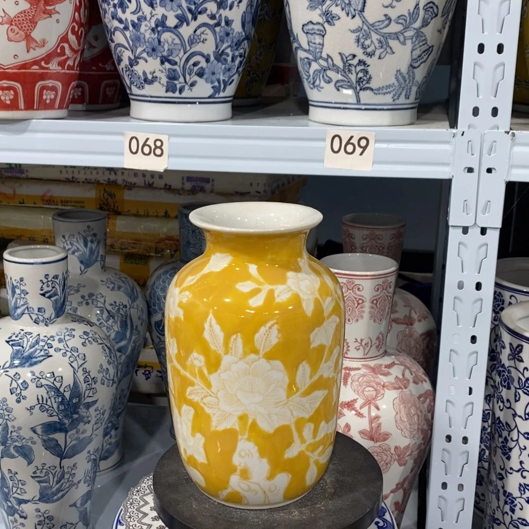 【闪购商品】摆件黄釉直筒花瓶摆件……