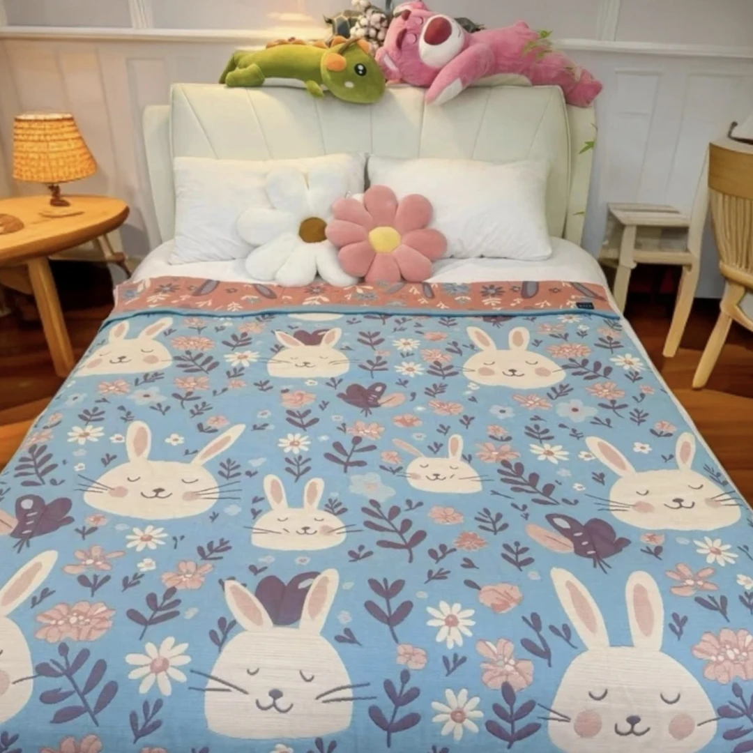 【花园兔-床盖】200*230cm纯棉多层纱布床盖