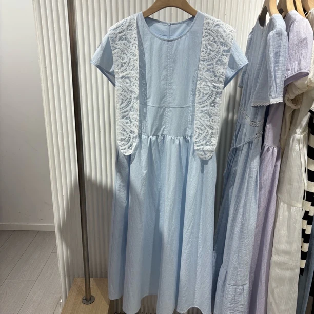 絜洁牌25年新款纯色田园风连衣裙LK27BA139