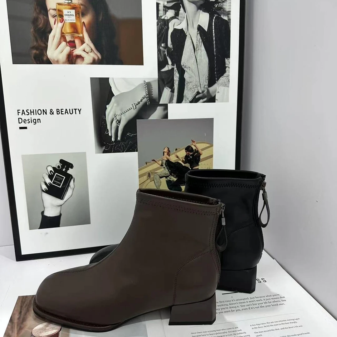 新款方头粗跟舒适厚底不累脚百搭款长款女靴0871B