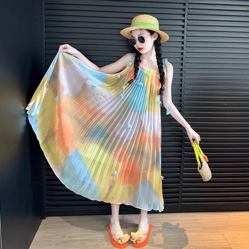 儿童夏连衣裙2025新款女大童夏季海边度假沙滩裙夏装洋气裙子