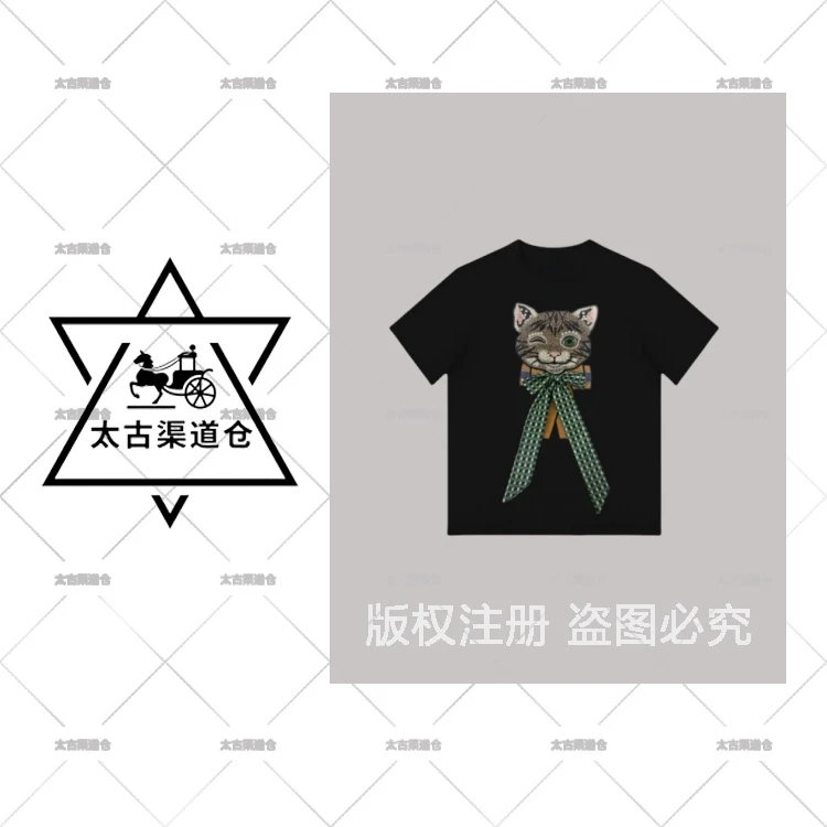 【太古仓渠道】猫咪  2025新款 轻奢外贸 重工纯棉大版 短袖T恤